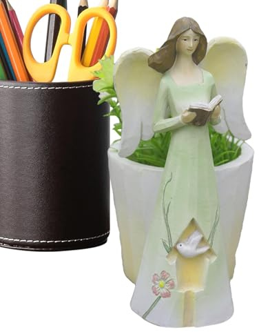 Vaso da fiori con angeli da giardino, scultura angelica con vasi di fiori, grazioso vaso di fiori in resina, vaso con angelo per interni ed esterni, 11 x 8 x 18 cm