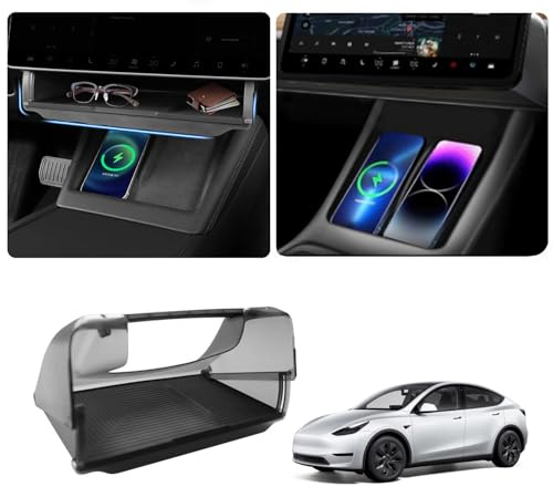 Ywooon Aufbewahrungsbox unter dem Bildschirm für Tesla Model Y 2020-2024 und Model 3 2017-2023 Mittelkonsolen-Organizer Rutschfeste, verstecktes Regal für Mittelkonsolen-Organizer