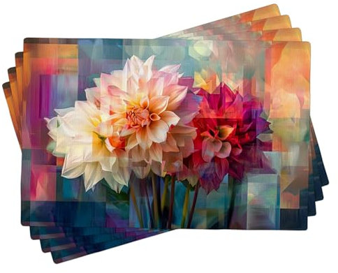 Lot de 4 sets de table motif dahlia printanier et été coloré pour table de salle à manger, antidérapant, lavable, pour intérieur et extérieur, 45,7 x 30,5 cm