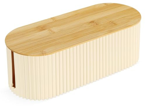 CRROEL Cable Tidy Box, Cables management box with Bamboo Lid, Cables Organised Box for Hiding Power Strips and Electrical Cords from TVs, Computers, and Desks 32.5x13x11cm (Beige)