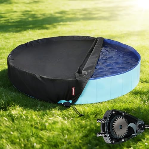 QH.HOME [2025 Verbesserte Winddicht] 140 cm große Kinder-Poolabdeckung, rund, zusammenklappbar, mit super winddichtem Ratschen-Design, geruchloses, wasserdichtes Stoffmaterial und nur Abdeckung