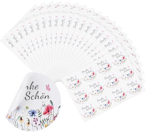 240x Danke Aufkleber, Dankeschön Stickers 4cm, Selbstklebende Etiketten | Rund Sticker Blumenstil, Geschenkaufkleber für Lehrer, Konfirmation Geburtstag Taufe