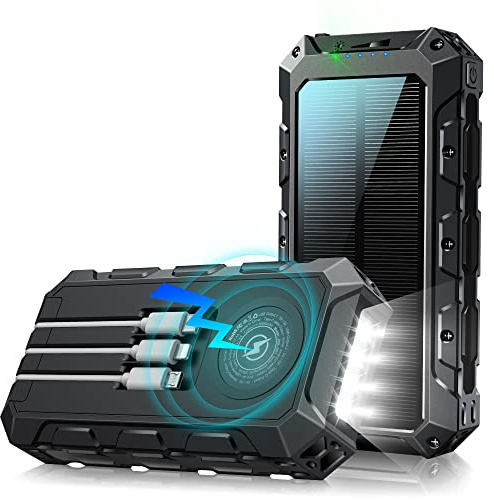 Power Bank 49977 mAh, batterie solaire sans fil, chargeur rapide portable avec câble intégré, 7 sorties/2 entrées, avec lampe de poche/affichage LED pour smartphone