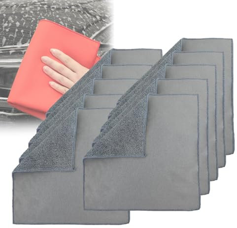 Toalla reutilizable de gamuza coral for lavado de autos, paño de limpieza multiusos de microfibra de doble cara de secado rápido for superficies de cuero y pintura, paquete de 10(Gray,7.87in x 11.81in