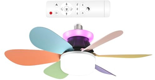 Nella ventola a soffitto con luce a LED, ventilatore a soffitto RGB, Ventio a soffitto RGB tranquillo con telecomando, E27 Vite 3 velocità di split dimiabili per lampadina per camera da letto