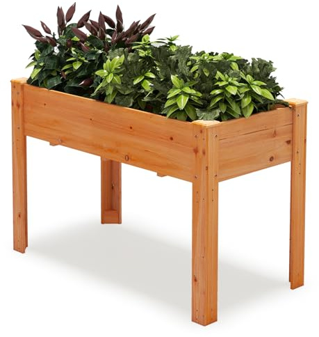 COSTWAY Jardinière Surélevée en Bois avec Pieds (Marron) | Bac de Culture pour Plantes, Fleurs et Végétaux avec Trou de Drainage, Pieds, pour Patio Terrasse Jardin, 120 x 60 x 82 cm