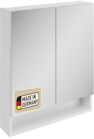 PROBUS Basic Spiegelschrank 60 cm – Moderner Spiegelschrank in Weiß mit offenem Fach und viel Stauraum – Made in Germany