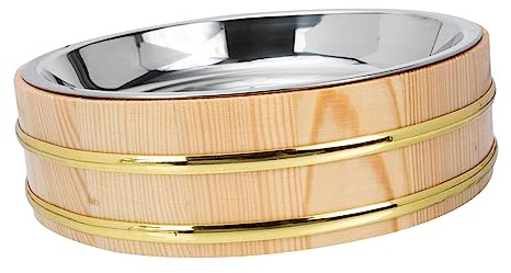 OFFSCH Cubo Redondo para Sushi para Restaurante de Madera Khaki | Barril Multiusos, Acero Inoxidable, Plato para Comida y Barbacoa, Uso en Cocina Japonesa y Coreana
