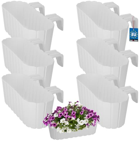 KOTARBAU® 6 st Balkonglåda - Blomlåda Balkong - PVC - 40 x 15 x 15 cm - Vit - Balkonglåda med Hållare - Oval - Lätt - Dekorativ - Planteringslåda