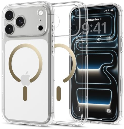 Spigen iPhone 17 Pro Hülle Ultra Hybrid MagFit -Clear Gold | Kompatibel mit MagSafe, DuraClear Tech, Anti-Yellowing, Air Cushion Tech, Militär-Grade Schutz, Spigen Signature Serie