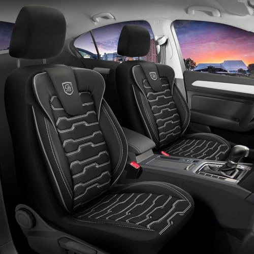 GIOVANNI BUTTI Coprisedili universali per auto – Accessori premium per interni di auto e SUV – Rivestimento sedile jacquard, coprisedile auto, compatibile con airbag, nero – grigio, set sedili
