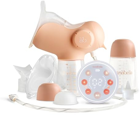 ANNABELLA Elektrische Milchpumpe, tragbar, leise & wiederaufladbar | Zungensimulation, 9 Saugstufen, Nachtlicht, BPA-frei, 140 ml Flaschen, USB-C wiederaufladbar, diskret & leise