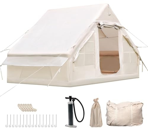 Yang Xin Großes Aufblasbares Campingzelt für 2-10 Personen, 6.3㎡/8㎡/12㎡ Outdoor Zelt mit Luftpumpe & Kaminöffnung & Dachfenster, 420D Oxford Wasserdicht 3000mm&UV50+ für 4 Jahreszeiten, 5 min Aufbau