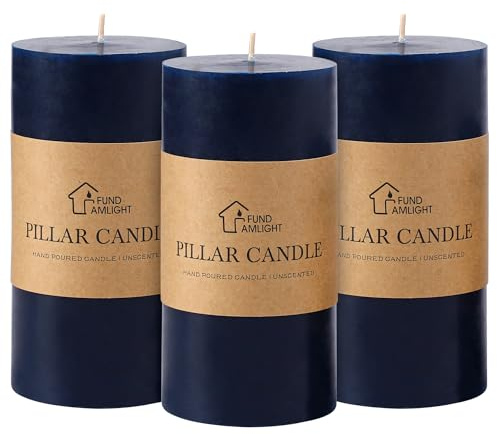 3x6 Inch Navy Blue Pillar Candles Set of 3 - Unscented Pillar Candles, Long Burning Dripless Candles for Home Table Decor, Smokeless Large Pillar Candle for Wedding, Dinner, Church, Christmas Decor