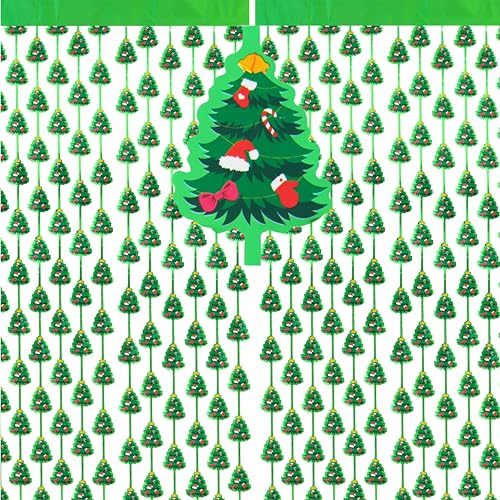 G2PLUS Christmas Tree Foil Curtain: 1m x 2m Tinsel Backdrop, 2PCS Green Christmas Party Decorations for Xmas, Holiday Party, Photo Booth Props Backdrop