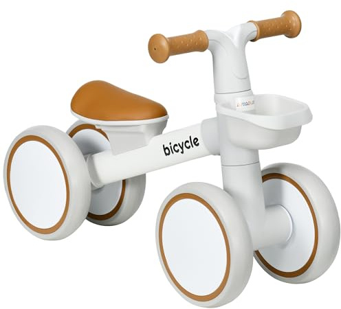 AIYAPLAY Draisienne vélo Enfant 4 Roues Selle réglable, Guidon Ergonomique Alliage alu. PP Marron Blanc, Enfant 1 à 3 Ans