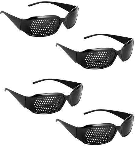 JEKUGOT 4 Pairs Pinhole Glasses, Pin Hole Correction Glasses and Eye Training, Anti-Fatigue Eyesight Improve Glasse for Vision Improvement and Relaxation, Unisex (Black)