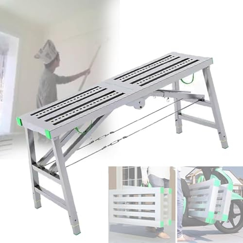Escalera de andamio portátil ajustable de 400 kg de capacidad, plegable, taburete y banco de altura ajustable para uso múltiple (C 160 x 37 cm)