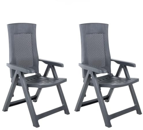 KTHLBRH Klappstühle für den Außenbereich, 2 Stück, neigbar und verstellbar, Garten- und Terrassenstühle mit verstellbarer Rückenlehne, wetterfestes Kunststoffmaterial, maximale Belastung