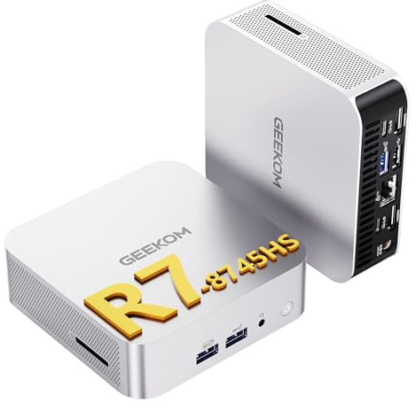 GEEKOM A8 Die besten Office Mini PCs mit AMD Ryzen 7 8745HS 16GB DDR5 | & 1TB SSD(max.96GB + 4TB), 3-Jahren-Garantie, AMD Radeon 780M,6X USB, 8K für Homeoffice