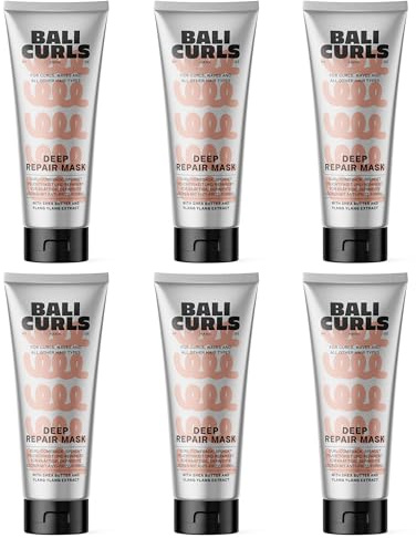 Bali CURLS Deep Repair Mask 6 x 200 ml – Masque capillaire végétalien avec beurre de karité, huile de coco et huile d'avocat – Soin en profondeur pour boucles et cheveux secs – Avec extrait