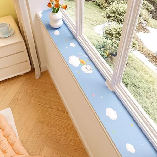 RTTZBOZ Window Sill Cushion Pad, Narrow Window Sill Pad From Dog Cat Scratching, Absorbent Dust-Proof Liner with Non-Slip Backing, Cut-to-Fit(Blue,10x150cm/4x59in)