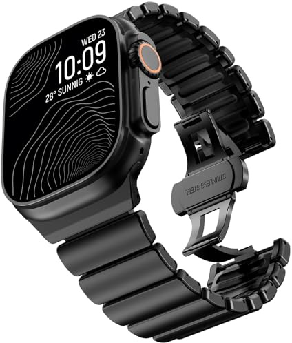 CHANCHY Metallarmband kompatibel mit Apple Watch Ultra 49mm 46mm 45mm 44mm | Metall-Silikon Dual-Layer Gliederarmband für iWatch Ultra 3 2 1/Series 11 10 9 8 7 6 5 4 3 2 1 SE für Damen Herren