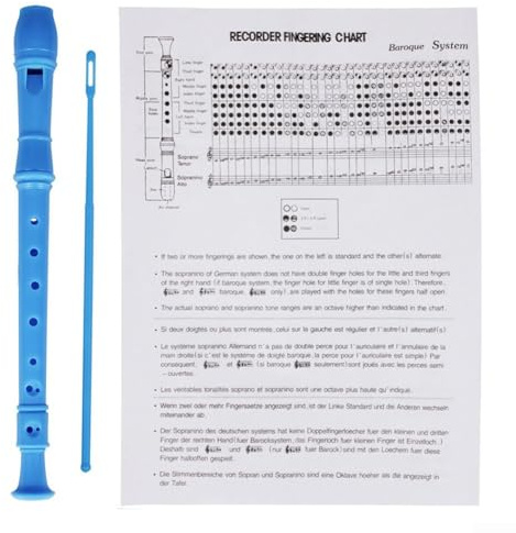 Sopranblockflöte für Holzblasinstrumente - 8-Loch-Deutsche Griffweise Kunststoffflöte in verschiedenen Farben, inklusive Reinigungsstab, ABS-Material, Anfänger & Studentenflöte (blau)