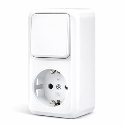 Base Enchufe Schuko de superficie con interruptor, Enchufe con Interruptor para Montaje en Pared, Toma de Corriente para Interior, 10AX,16A,250V, Ideal para el Hogar y la Oficina