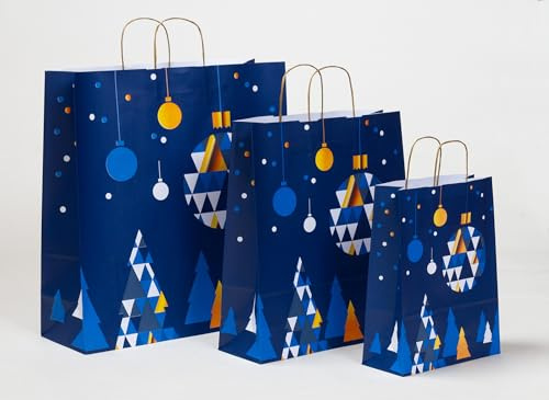 Papiertragetasche Magische Weihnachten mit Kordel, Geschenktasche, hochwertiges Kraftpapier mit Weihnachtsmotiven – ideal für Handel und als Geschenkverpackung 46 + 16 x 49 cm (50)