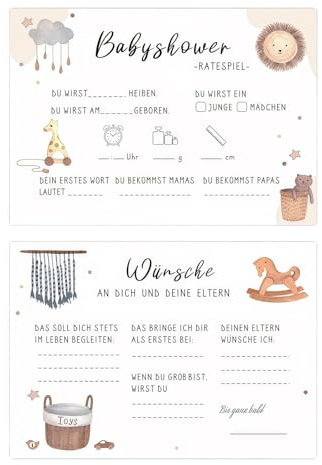 Goiern 20 Stück Babyshower Ratespiel Karten zum Ausfüllen, Geschlechtsenthüllung Ratespielkarten Set, Doppelseitig Bedruckte Karten für Baby Shower & Geschlechtsenthüllungsparty