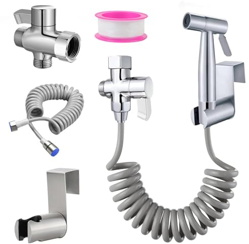 Toilet Hand Shower Set,Home Handheld Bidet Baby Toilet Set,Bidet Shower Kit with Faucet Spray, 59 inch Hose and Fitting,Spring Hose Hook Toilet Set,Stainless Steel Bidet Hand Shower Set