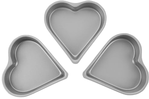 TIDTALEO Molde para Pastel en Forma de Corazón Antiadherente de Acero al Carbono, 3 Unidades Tamaño 9.7x9.5x2.4 Cm, Utensilios para Hornear Mini Pasteles para Horno en Casa