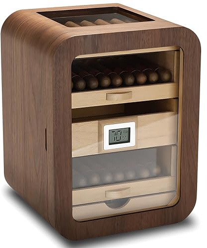Humidor With Hygrometer, Cigar Humidor with Hygrometer and Humidifier, Cedar Wood Cabinet Holds 110 Cigars, Perfect for Home and Bars