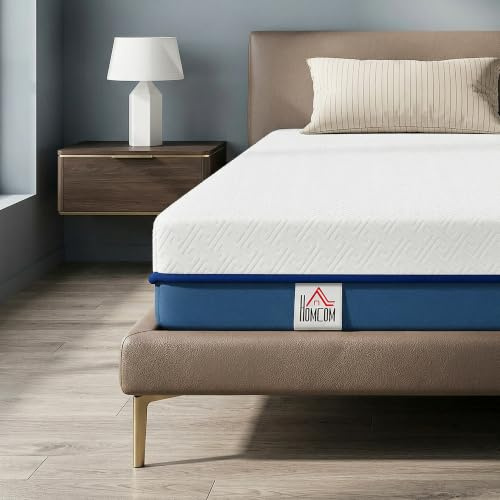 HOMCOM Colchón 190x135 cm, Grosor 20 cm, Viscoelástico, Firmeza Media | Té Verde, Cama Refrescante, Espuma de Gel, Funda Lavable, Certificado Oeko-Tex, Enrollable en Caja