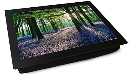 Portable Lap Desk Tray (Violet Field In Woods) Handmade Wooden Frame, Beanbag Cushioned Bottom | Computers, Laptops, Meals, Food | L0069 Black