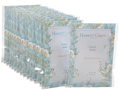 Hassett Green London - Hand Made Large Scented Sachet Pack of 15 - Natural Cotton - For Wardrobes and Drawers