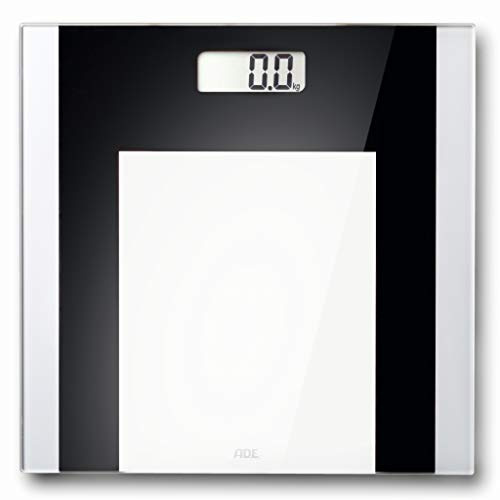 ADE Digitale Personenwaage BE 1722 Ylvie (Waage mit transparenter Wiegefläche, genaue Gewichtsbestimmung bis 180 kg, inklusive Batterie) schwarz-weiß