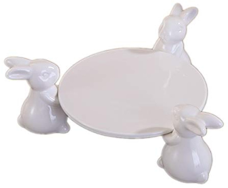 YBK Tech Strength Porcelain Novelty Bunny Rabbit Cake Display Stand Cupcake Stand (Round Plate (12-inch))