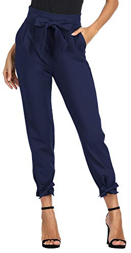 GRACE KARIN Damen Hose High Waist Bleistifthose Schleife Gürtel Hose | Elastischer Bund hinten,Mit offenen Seitentaschen,Leicht elastisch,Casual,Elegant