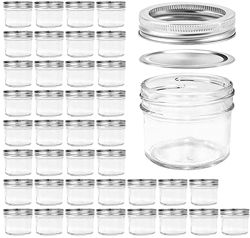 Homerove 4oz Mason Glass Jars, 40pcs Canning Containers with Silver Regular Lids for Jelly, Jam, Honey and Wedding Favors
