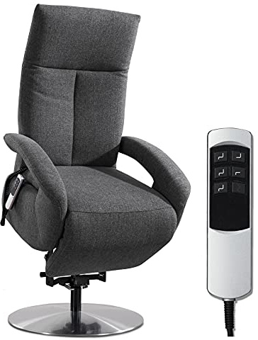 CAVADORE TV-Sessel Tirol / Fernsehsessel mit Aufstehhilfe, elektrisch verstellbarer Relaxfunktion / 2 E-Motoren / 74 x 112 x 82 / Strukturstoff: Grau