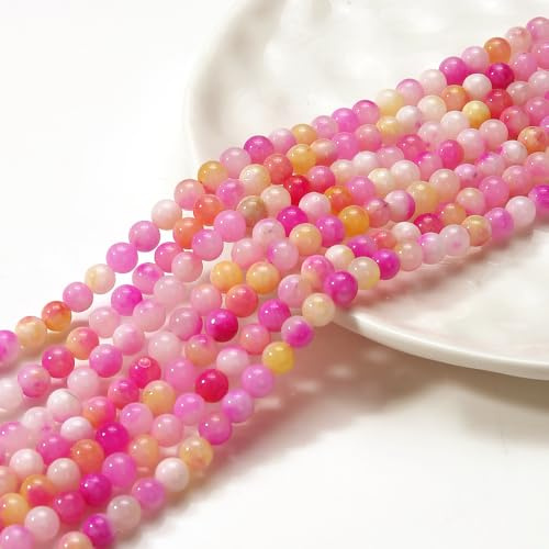 Perlin Malay Jade-Stein Edelstein Strang Perlen, 6mm, Rund, 60 Stück, Schmuckperlen Halbedelstein für Schmuck Kette Armband (Rosa)