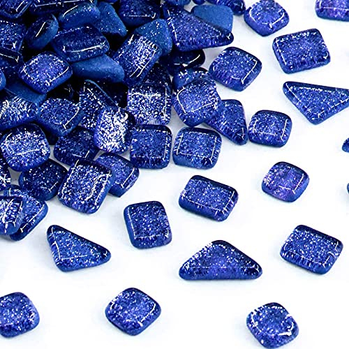 Glas Mosaiksteine 200g, Quadrat und Dreieck Mosaikfliesen Glasfliesen Glitzerkristall Glasmosaik, Glassteine Mosaik Steine für Basteln, Haus Deko(Dunkelblau)