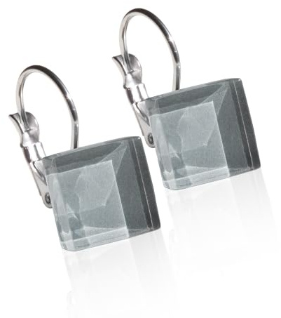 Edelstahl Ohrringe, Ohrhänger Silber, Hängeohrringe mit quadratischen Glassteinen, Nachhaltiger Ohrschmuck, Nickelfrei, hochwertiger Ohrringverschluss, Klappverschluss, Schmucksteine: 10mm