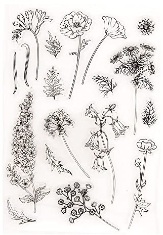 arriettycraft Dekorativer transparenter Stempel mit verschiedenen Blumen, Blättern, Mohnblumen, Glockenblumen, Gänseblümchen, zum Basteln von Karten und Sammelalben, A1885