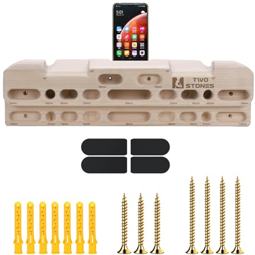 TWO STONES Klettern Hangboard Klettertraining als Klettergriffbrett mit Krügen, Schrägen und Kanten, Taschen als Türmontierte Trainingsstation Klettern Klimmzugstange (CJ-HB2050)