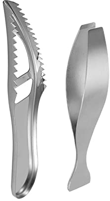 ARFUKA Fish Scaler Stainless Steel Fish Scale Remover with Bottle Opener, Fish Descaler Tool and Fish Bone Tweezer Seafood Preparation Tools Set Pack of 2
