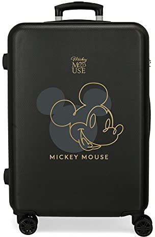 Joumma Disney Mickey-Outline Kabinenkoffer aus ABS, einem robusten und leichten Material, Vier multidirektionale Doppelrollen, seitlicher Zahlenschloss von Joumma Bags, Schwarz, Mittelgroßer Koffer