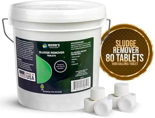 Tabletas removedoras de lodo y lodo para estanques, 80 tabletas, seguras para koi, pájaros, peces y mascotas, bacterias beneficiosas para estanques al aire libre más limpios, 1 tableta trata hasta